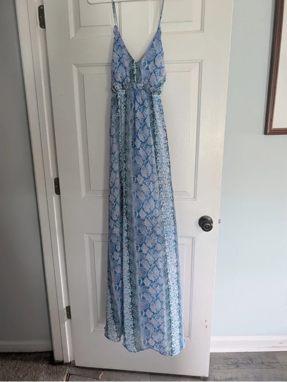 Blue Printed Maxi Dress - Lightweight V-Neck Sundress